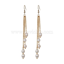 Natural Pearl Beads Dangle Earrings, 304 Stainless Steel Chains Tassel Earrings