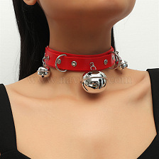 Punk Harajuku Exaggerated Sexy PU Leather Collar Bell Choker Necklace