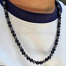 Stainless Steel OT Buckle Men's Beaded Necklace Black Onyx Color Block