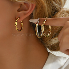 Fashionable Layered Circle Hoop Earrings Vintage Simple Dual-tone Women's Jewelry Gift