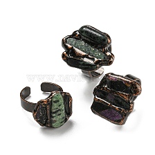 Irregular Rectangle Natural Ruby in Zoisite Open Cuff Rings, Red Copper Tin Finger Ring, Cadmium Free & Lead Free