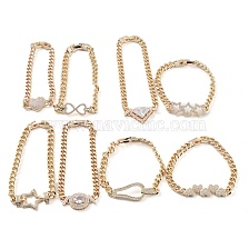 Cubic Zirconia Link Bracelet with Golden Brass Curb Chains, Long-Lasting Plated