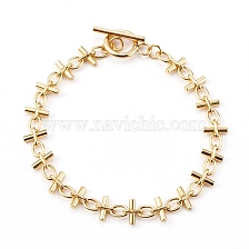 Brass Bar Link Chain Bracelets, with 304 Stainless Steel Toggle Clasps, Golden, 7-5/8 inch(19.5cm)