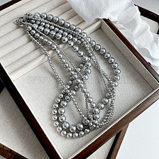 Elegant Silver Grey Round Pearl Necklace with Dark Brown Unique Design