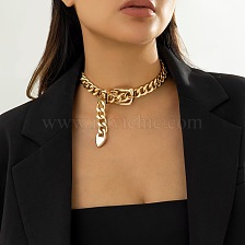 Golden Metal Belt Buckle Necklace Cuban Punk Gothic Hip-hop Exaggerated Necklace.