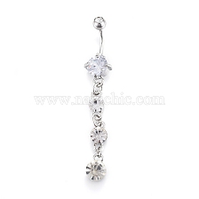 Piercing Jewelry, Brass Cubic Zirciona Navel Ring, Belly Rings, with 304 Stainless Steel Bar