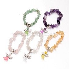 Natural Mixed Stone Kids Bracelets for Children's Day, with Acrylic Bead and Antique Silver Alloy Findings, Lovely Wedding Dress Angel Dangle, Mixed Color,Antique Silver, Inner Diameter: 39mm