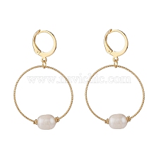 Large Hole Pearl Beads Hoop Earring, with Eco-Friendly Copper Wire, Golden