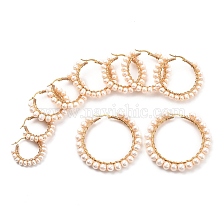 304 Stainless Steel Hoop Earrings Sets, with Potato Natural Cultured Freshwater Pearls and Copper Wire, Ring Shape