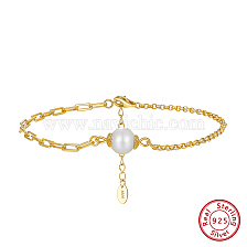 Natural Pearl Link Bracelets with 925 Sterling Silver Chains, with S925 Stamp