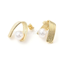 Brass Arch Stud Earrings with ABS Imitation Pearl Beaded for Women