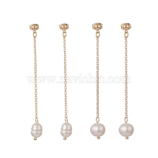 Natural Pearl Dangle Stud Earrings, Golden Brass Chain Tassel Earrings for Women