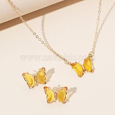 Simple  Gold Simple Acrylic Diamond Sen Butterfly Pendant Earrings Necklace Clavicle Chain Set