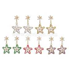 Glass Star Stud Earrings, with Brass Cubic Zirconia Stud Earring Findings, Golden