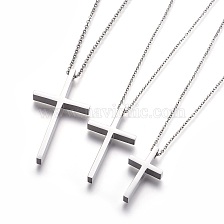 304 Stainless Steel Pendant Necklaces, Cross