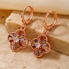 Fashionable Colorful Four-leaf Clover Earrings with Zircon, Retro Style, Hypoallergenic