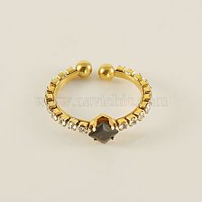 Square Stainless Steel 18K Gold Plated Zircon Open Ring In Bulk