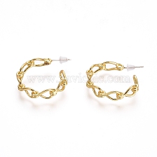 Semicircular Brass Stud Earrings, Half Hoop Earrings, with 925 Sterling Silver Pin and Plastic Ear Nuts, Long-Lasting Plated