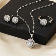 Fashionable Zircon Jewelry Set with Necklace, Earrings, and Ring.