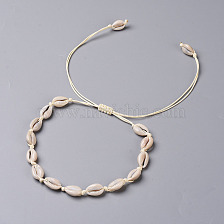 Cowrie Shell Choker Necklaces, Braided Necklaces, with Eco-Friendly Korean Waxed Polyester Cord