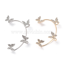 Butterfly Crystal Rhinestone Cuff Earrings for Girl Women Gift, Brass Earrings for Non-Piercing Ear