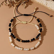 Minimalist Fashion Crystal Bracelet Set for Couples, Gold Beads and Pearls.