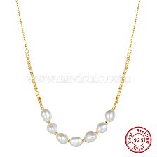 925 Sterling Silver with Natural Pearls Beads Necklaces, Round