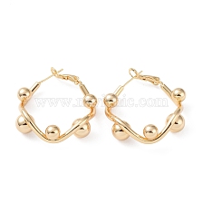 Brass Round Beaded Rhombus Hoop Earrings, with 925 Sterling Silver Pins for Women