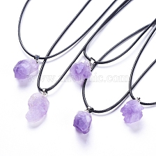 Natural Amethyst Pendant Necklaces, with Wax Cord and Iron Curb Chains