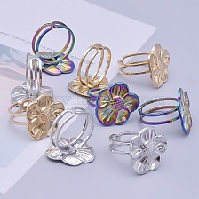 304 Stainless Steel Open Cuff Ring, Flower