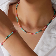 Natural Colorful Semi-Precious Gemstone Bracelet and Necklace Set for Women