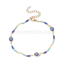 Brass Evil Eye Link Chain Bracelet with Glass Beaded for Women