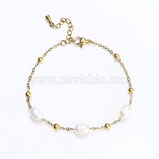 Lady Water Droplets Stainless Steel Freshwater Pearl Beaded Bracelets