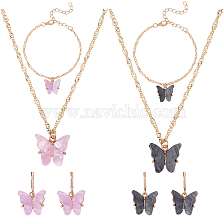 ANATTASOUL Plastic Butterfly Pendant Necklace & Bracelet & Dangle Leverback Earrings, Golden Alloy Jewelry Set for Women