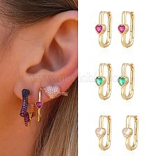 Simple Style U-Shaped Heart-Shaped Zircon Copper Gold Plated Earrings