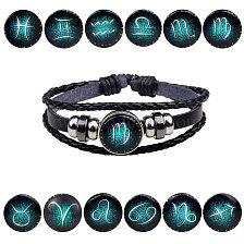 Constellation Glass Link Multi-strand Bracelet, PU Leather Braided Triple Layer Gothic Bracelet for Men Women