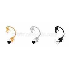 Enamel Dragon with Heart Cuff Earrings, Gothic Alloy Climber Wrap Around Earrings for Non Piercing Ear