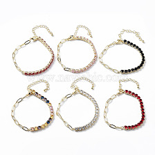 Brass Micro Pave Cubic Zirconia Strass & Paperclip Chain Bracelets, with 304 Stainless Steel Clasp