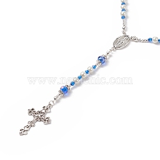 Glass Pearl & Acrylic Rosary Bead Necklace, Alloy Virgin Mary & Cross Pendant Necklace for Women