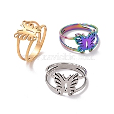 201 Stainless Steel Butterfly Finger Ring, Hollow Wide Ring for Women