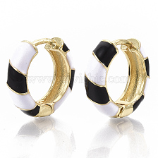 Brass Huggie Hoop Earrings, with Two Tone Enamel, Real 18K Gold Plated