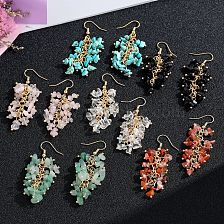 1 Pair Retro Printing Natural Stone Crystal Drop Earrings