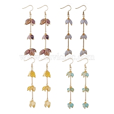 Natural Mixed Gemstone Chips Dangle Earrings, Real 18K Gold Plated 304 Stainless Steel Tassel Earrings