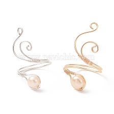 Copper Wire Wrapped Natural Freshwater Pearl Cuff Rings for Women