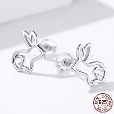 925 Sterling Silver Bunny Stud Earrings, Rabbit Silhouette, with 925 Stamp