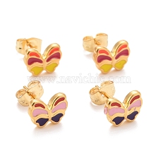 304 Stainless Steel Enamel Stud Earrings, with 316 Stainless Steel Pin, Butterfly