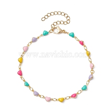 Real 18K Gold Plated Brass Enamel Heart Link Chain Bracelets