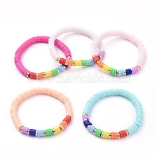 Handmade Polymer Clay Heishi Beads Stretch Bracelets, with Tibetan Style Alloy Beads