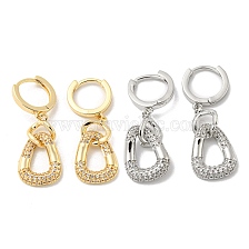 Brass Micro Pave Clear Cubic Zirconia Dangle Hoop Earrings, Teardrop