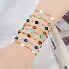 Stainless Steel Jewelry Furnace 18K Gold Freshwater Pearl Agate Handmade Bracelet Women.